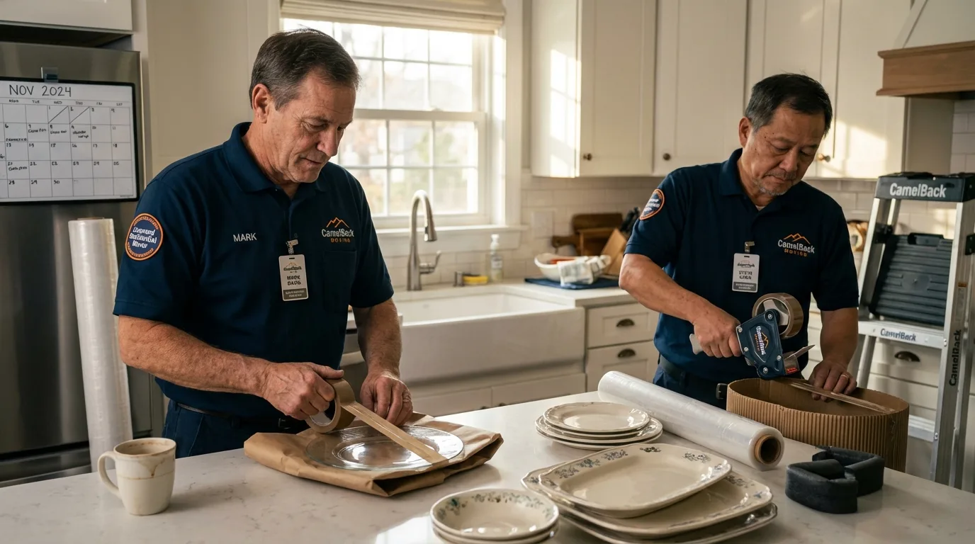 Professional crew packing kitchen dishware in Baldwin City, KS